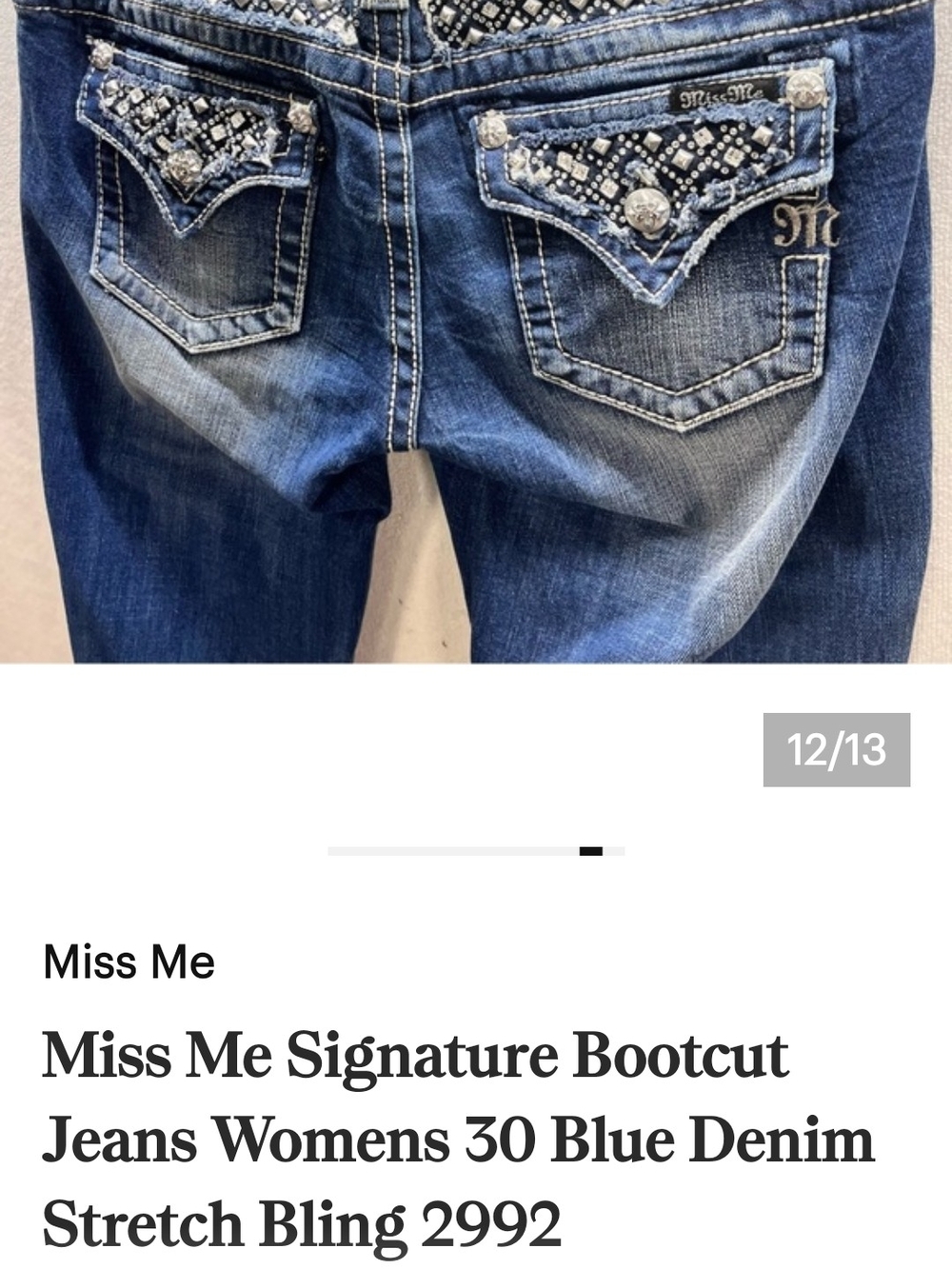 Miss Me Blue Denim Bootcut Jeans with Embellished Back Pockets